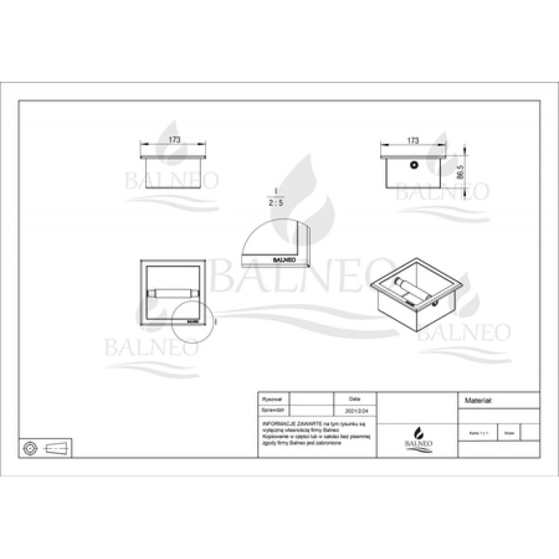 Бял вграден държач за хартия Wall-Box Paper 1 White от неръждаема стомана