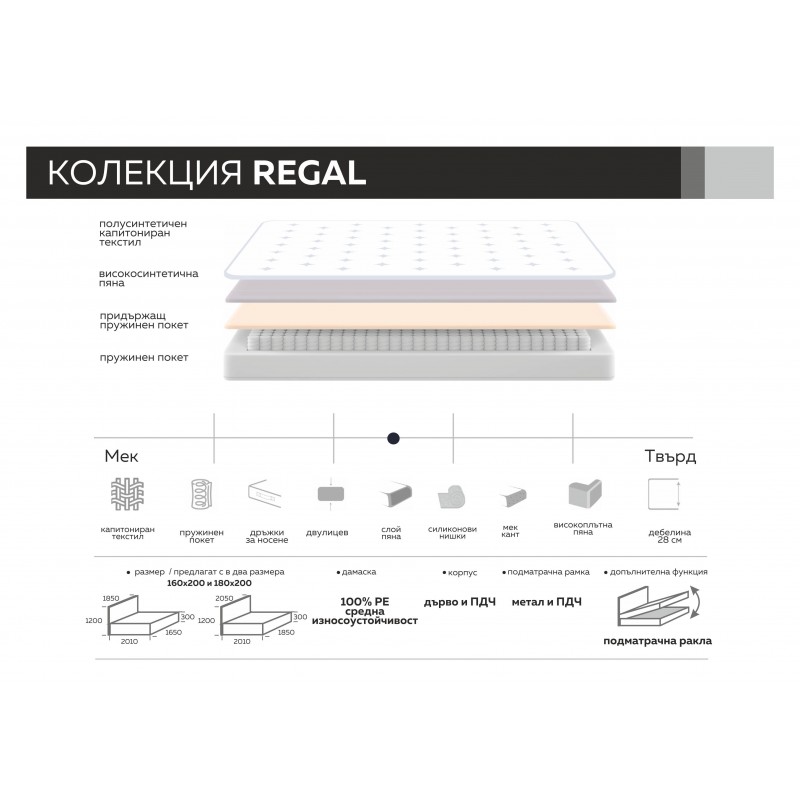 Спалня с матрак Regal Ecru Sb37