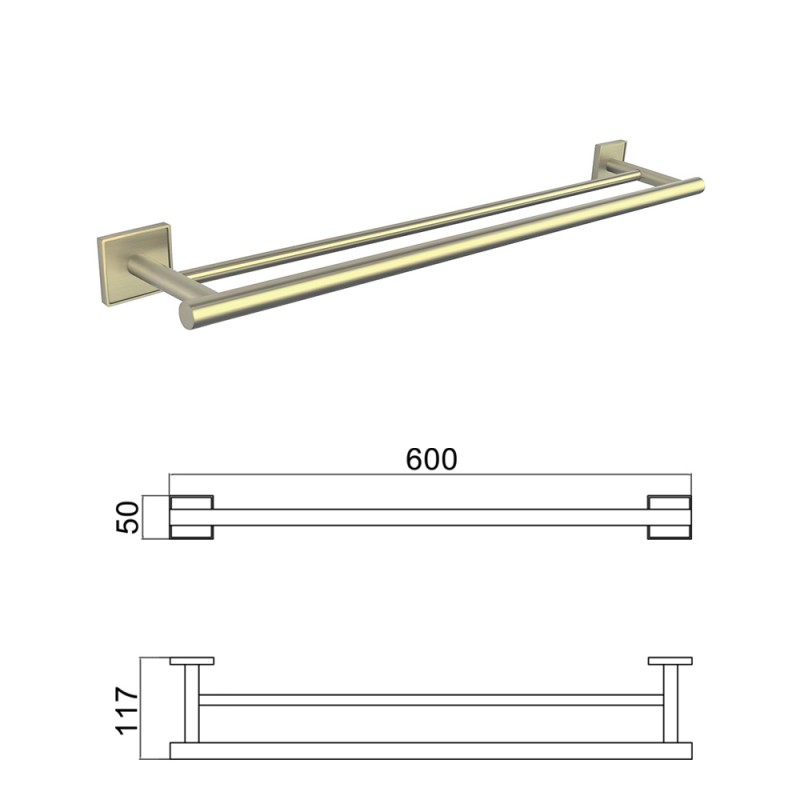 MODENA BRUSH GOLD двоен хавлиен държач 3848BG