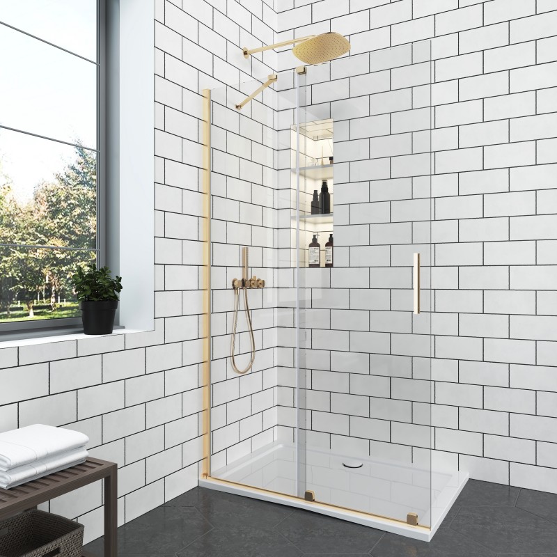 Параван за баня Walk-In ELGIO Brushed Gold