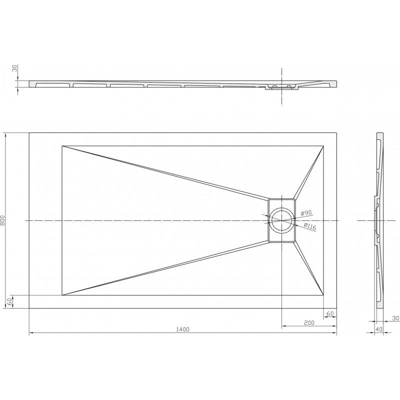 Поддушово корито 80х140 бял мат, ROUGH STONE ICST 14080RS-1