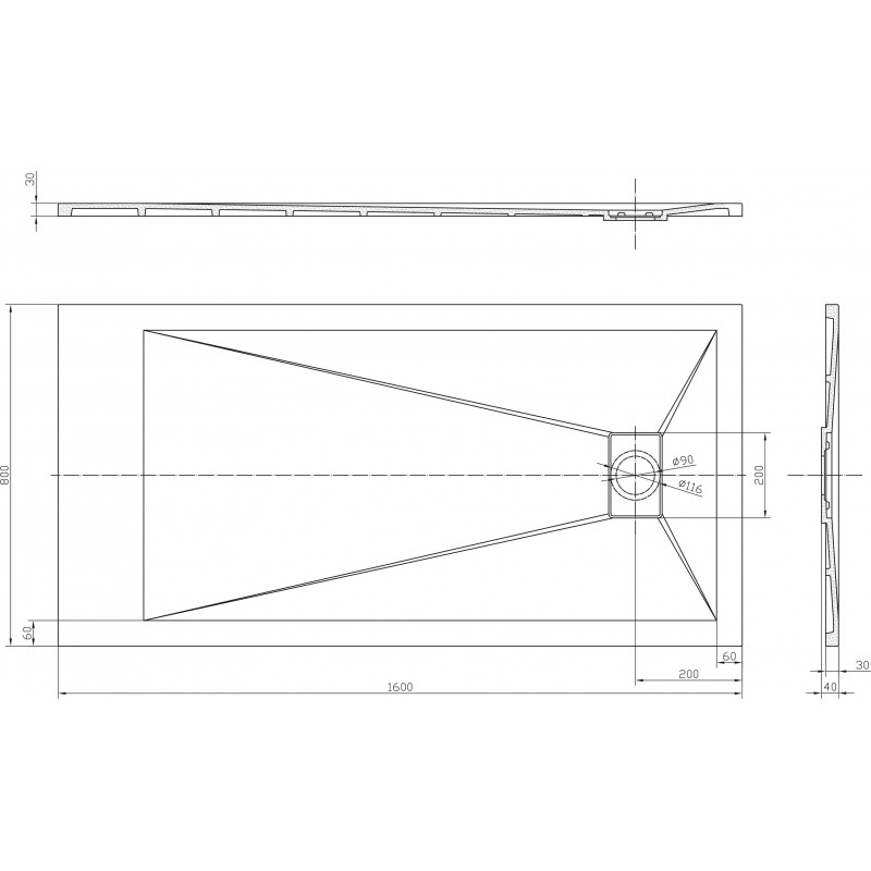 Поддушово корито 80х160 черен мат, ROUGH STONE ICST 16080RS-2