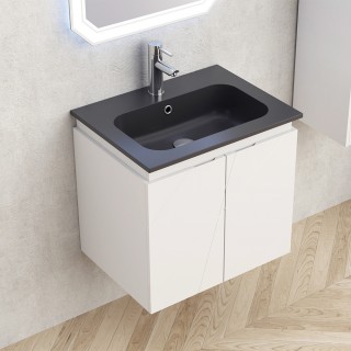Долен PVC шкаф за баня с черен умивалник BG 6046W+5955MB