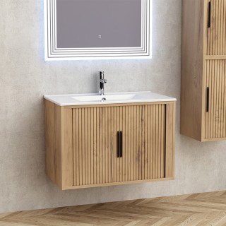 Долен шкаф за баня AREZZO 8045 WOODEN + бял умивалник