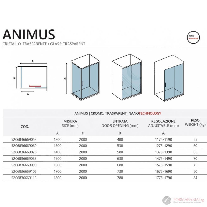 Душ параван 170/200 см, бял мат, Animus 400 Bianco