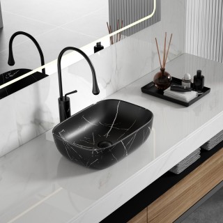 Порцеланов умивалник за плот 887MB MARBLE, матово черно с мраморен ефект