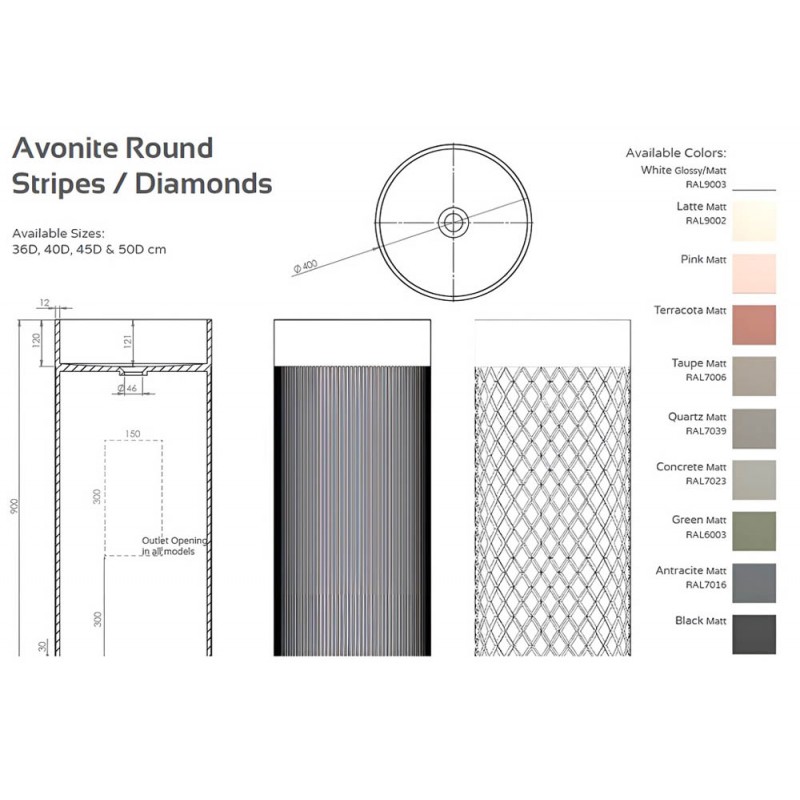 Свободностоящ умивалник ф40x90 см Vigo Round Stripes